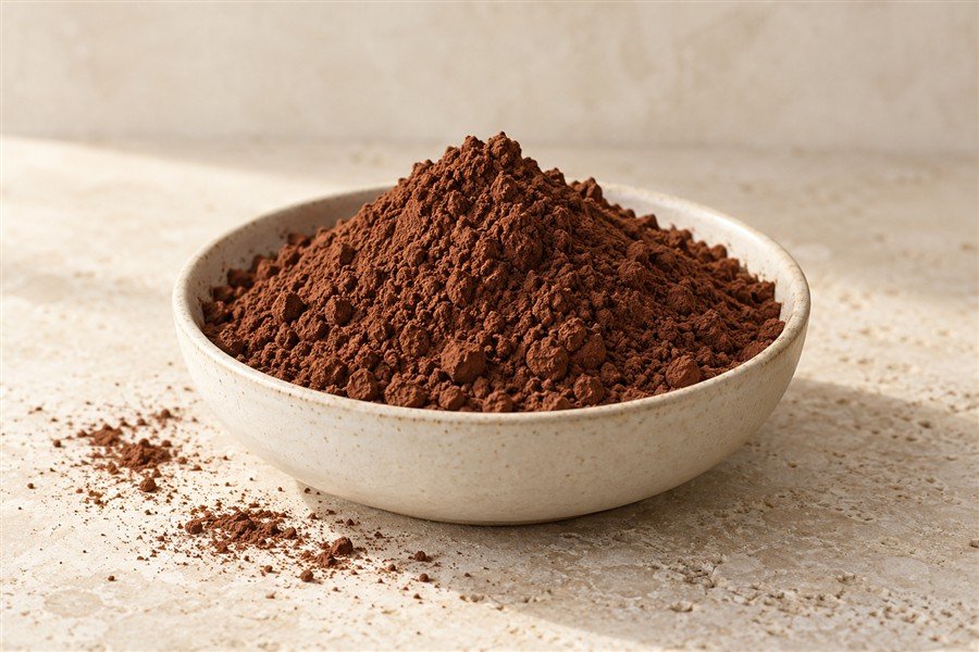 Alkalised cocoa powder in a ceramic bowl