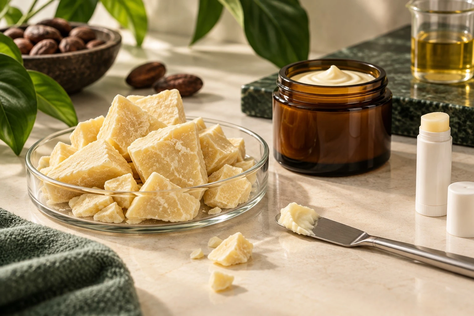 Illustrative cocoa butter and cosmetic formulation materials